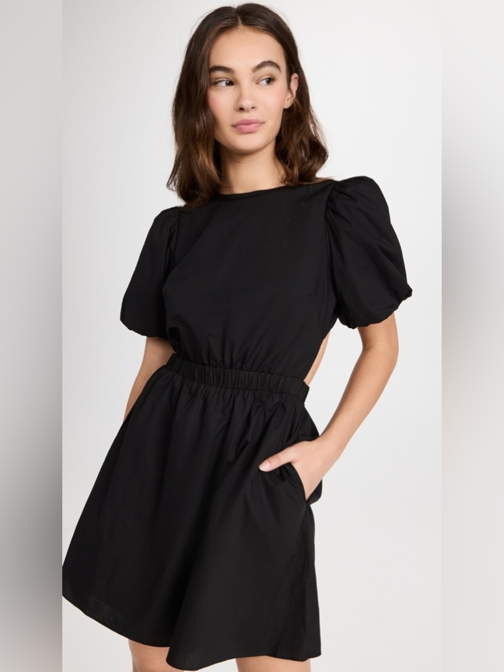 English Factory Cut-Out Poplin Mini Dress Black Cotton Small Pockets Cross Back